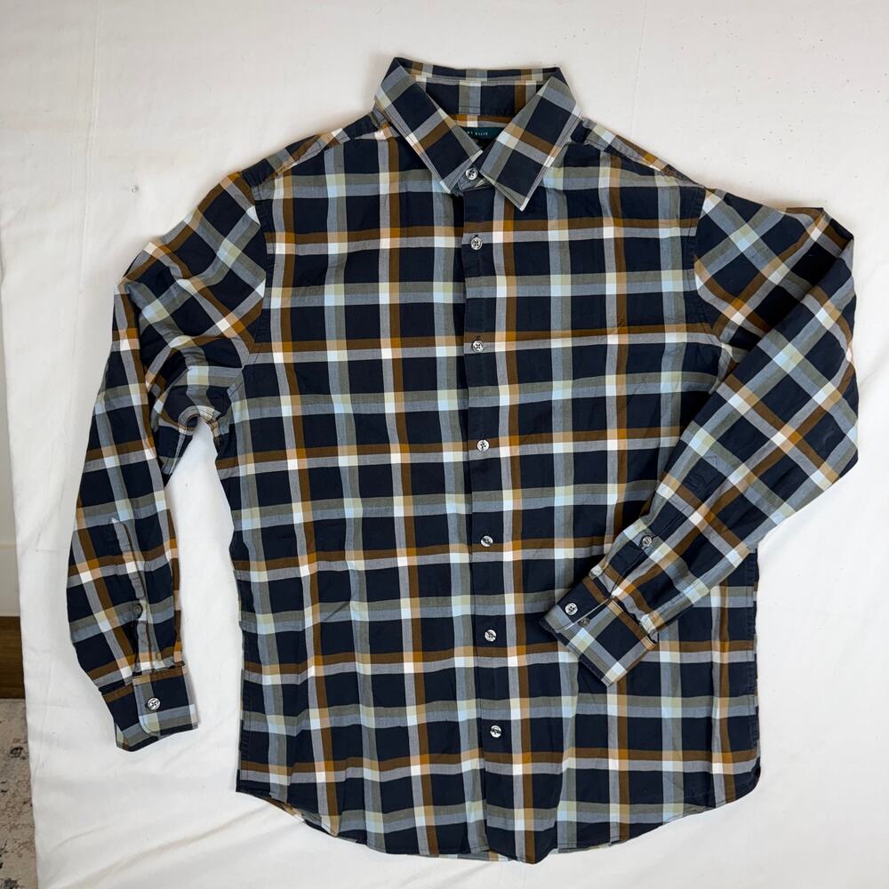 Perry Ellis Stretch Plaid Button Up Shirt Mens Medium Long Sleeve
